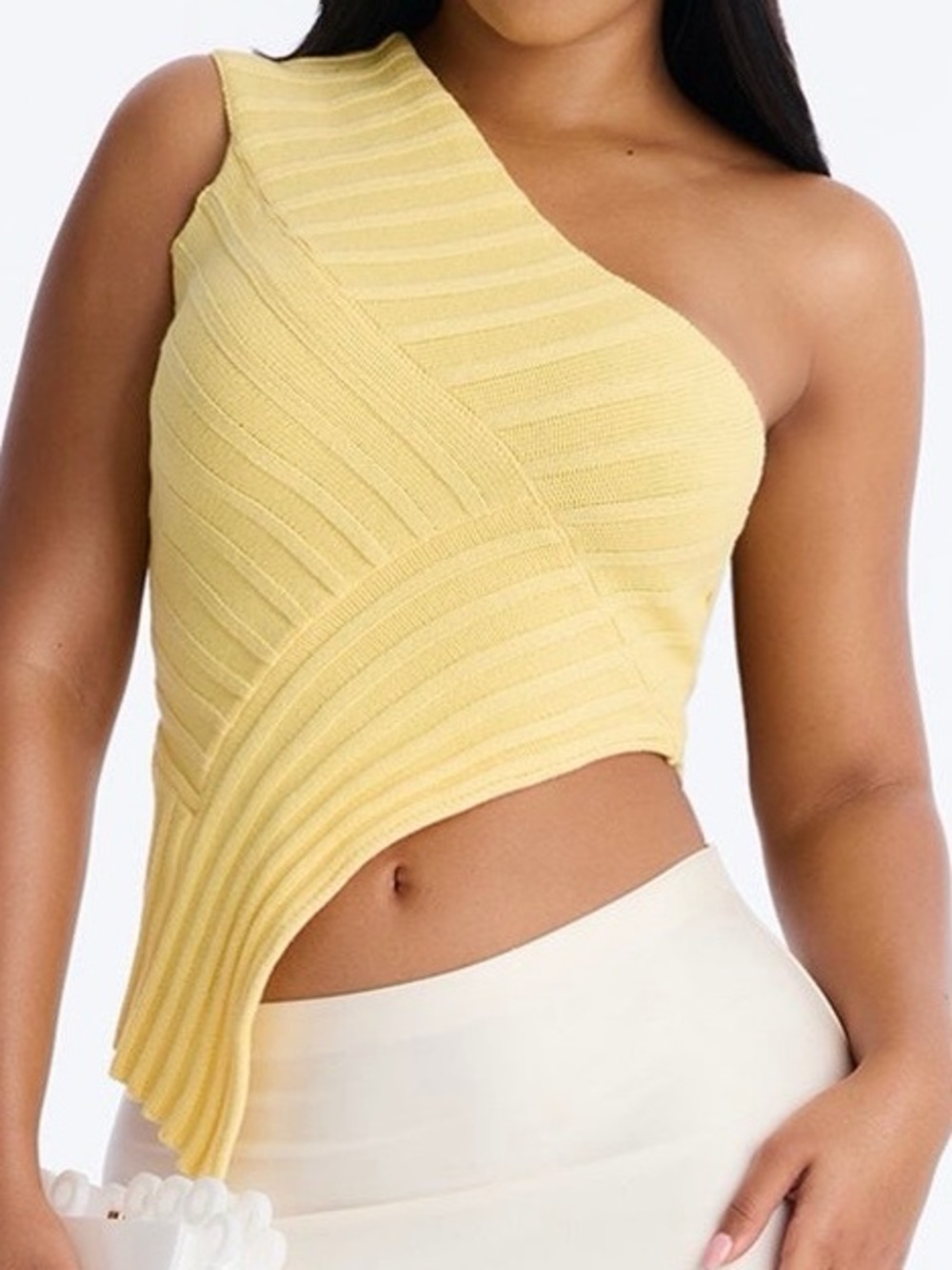 One-Shoulder Yellow Knit Asymmetric Top